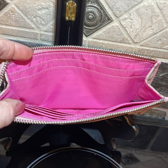 EUC Coach Poppy wallet wristlet in tan and pink canvas with silver accents - Picture 6 of 8